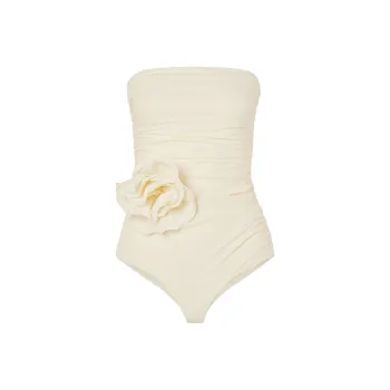 Magda Butrym Flower Appliqué Strapless Draped Swimsuit