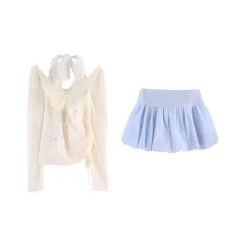 XIAOJUCHUANLI Skirt Set Women's Apricot+Blue