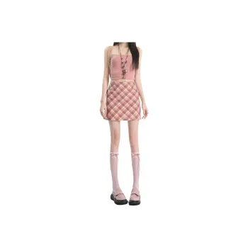 Wen Shan Casual Short Skirts Women's Red Plaid