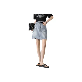 Mo Han Yi Mei SS24 Denim Short Skirts Women's Vintage Light Blue