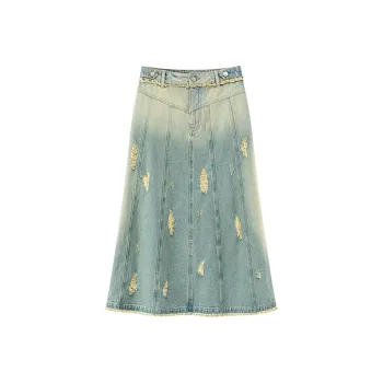 CHUU Casual Long Skirt Women's Light Denim Blue