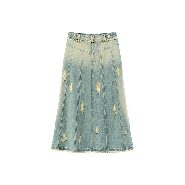 CHUU Casual Long Skirt Women's Light Denim Blue-0