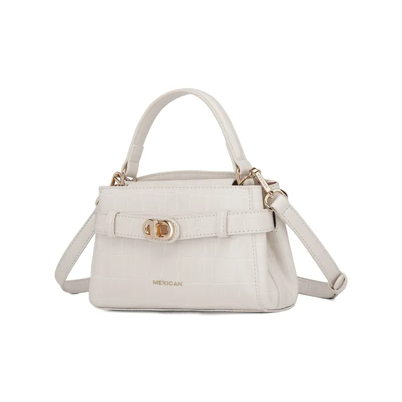 MEXICAN PU Handbag, One Shoulder, Crossbody Bag Women's Ecru/Silver/Black-3