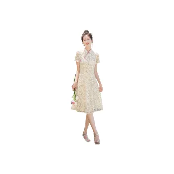Cypress House Cheongsam Women's Beige With Orange Green Floral