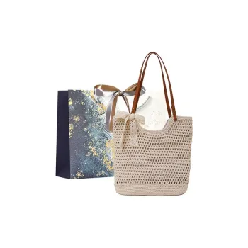 Iman's House Woven Shoulder Bag Tote Shoulder Bag Women's Ecru/Khaki