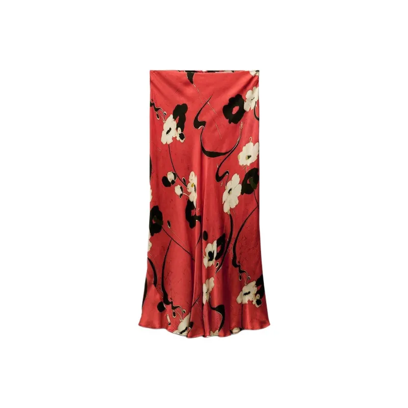 ZARA ZW Series Casual Long Skirts Women's Red-0