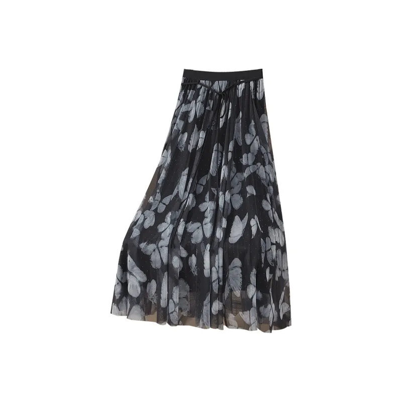 TOUCH Casual Long Skirt Women's Gray Butterfly-0