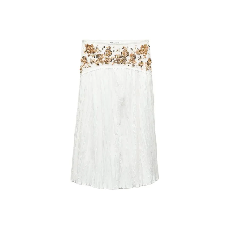 ZARA ZW Series Casual Long Skirts Women's White-0
