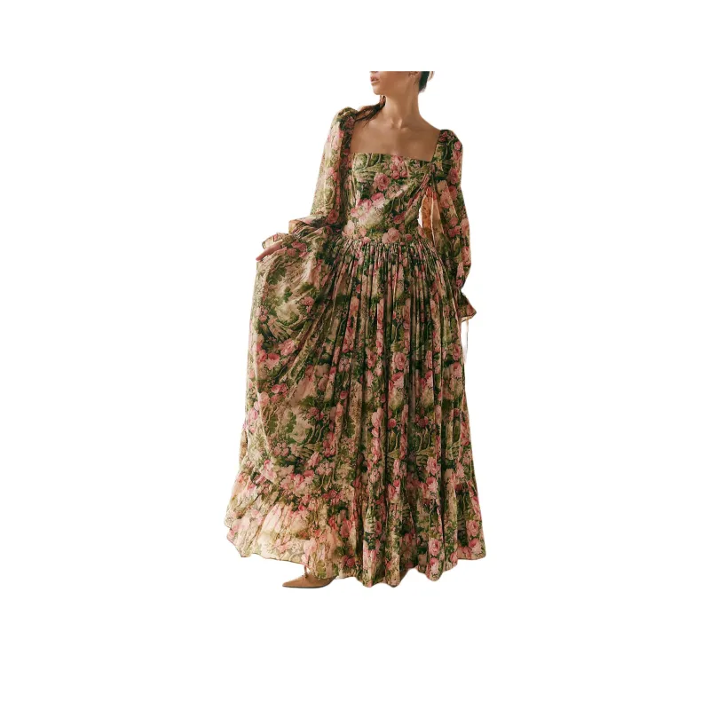 FREE PEOPLE Selkie The Farmhouse Gown Evening Dress Women's Castle Tapestry-0