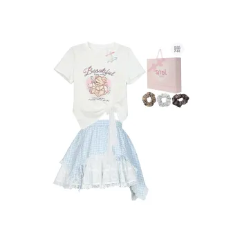SNBL Skirt Set Women's White T Shirt+Blue Skirt