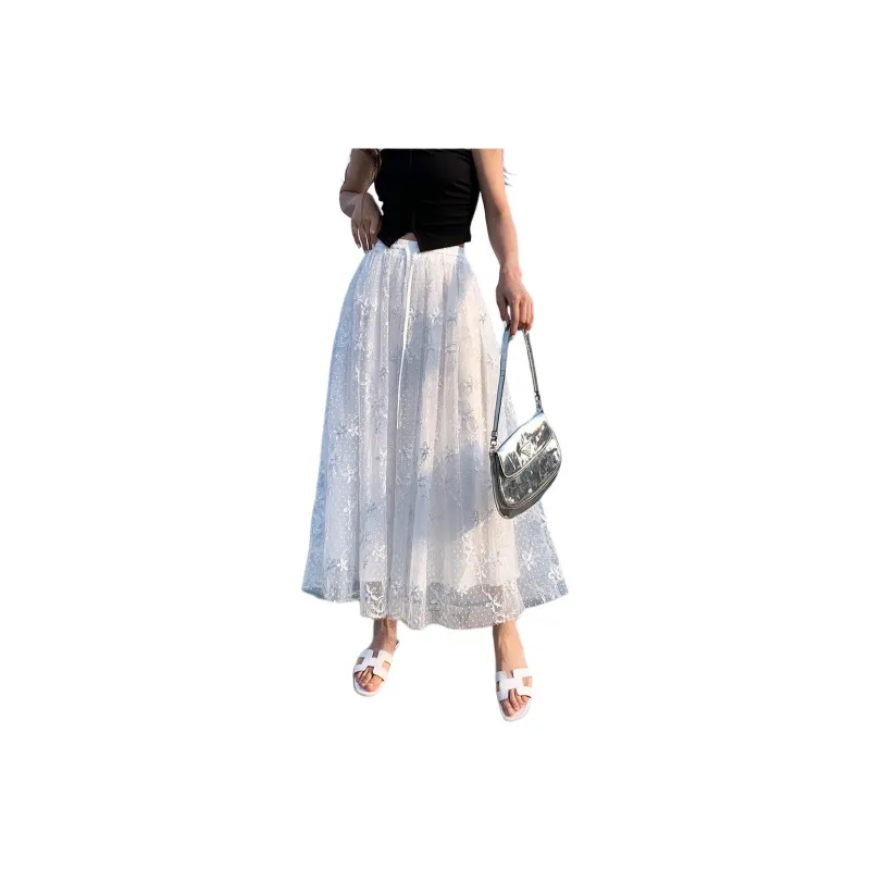 NANING9 Casual Long Skirt Women's White-0