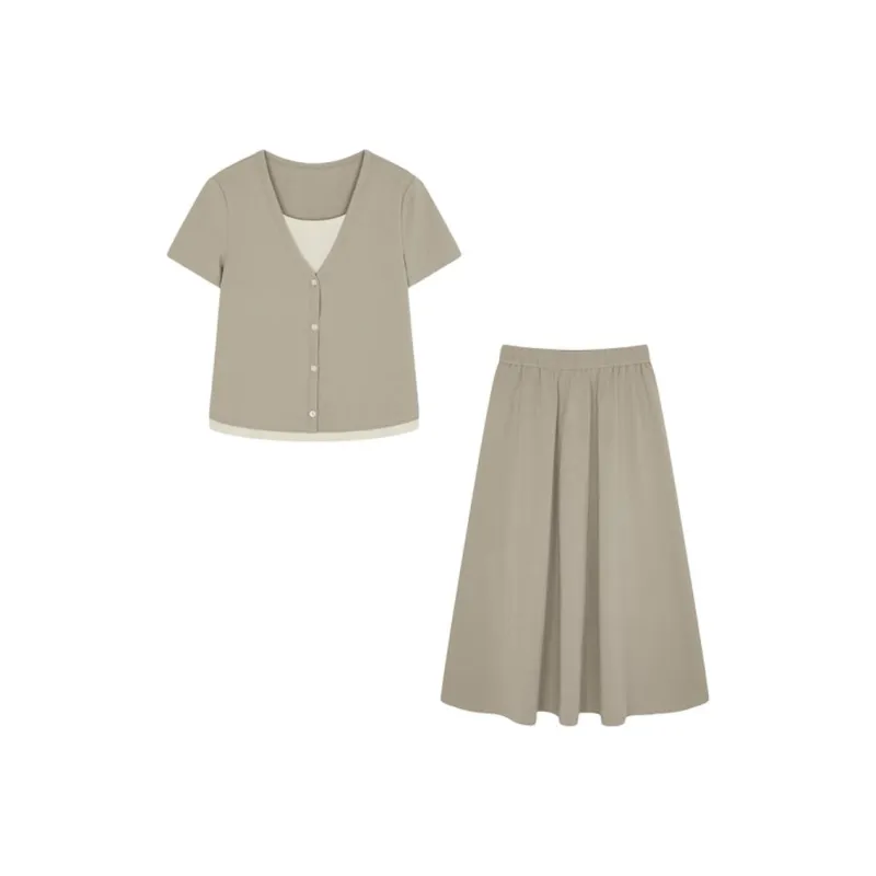 Mo Han Yi Mei Skirt Set Women's Light Pea Green-0