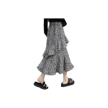 Cypress House Casual Long Skirts Women's Black And White Florals