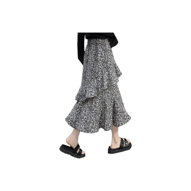 Cypress House Casual Long Skirt Women's Black And White Floral-0