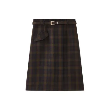 SHUIYUNJIAN Casual Long Skirts Women's Navy Blue Plaid