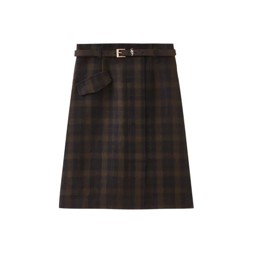 SHUIYUNJIAN Casual Long Skirts Women's Navy Blue Plaid