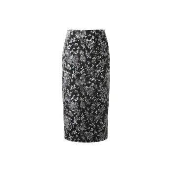 GOELIA Casual Long Skirt Women's Black White Butterfly Dream Jacquard