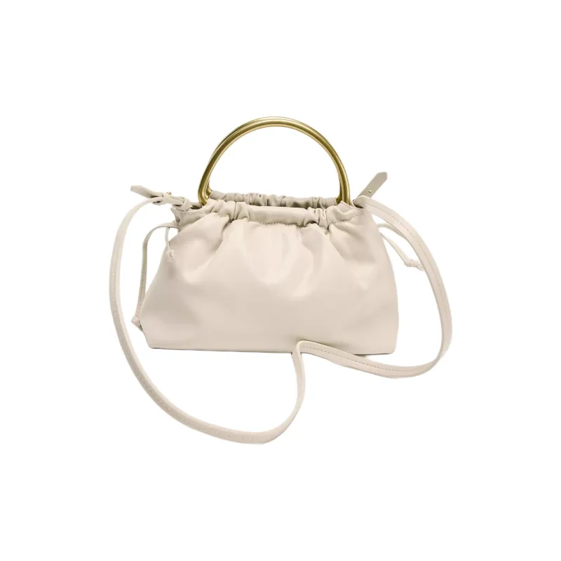 ZARA PU Bowling Bag, Handbag Mini Women's Raw White-2