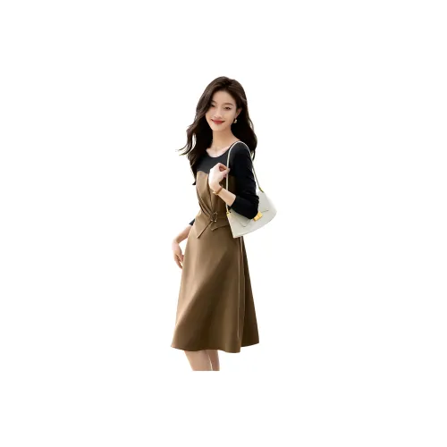 Mo Han Yi Mei Long Sleeved Dress Women's Yellow Khaki