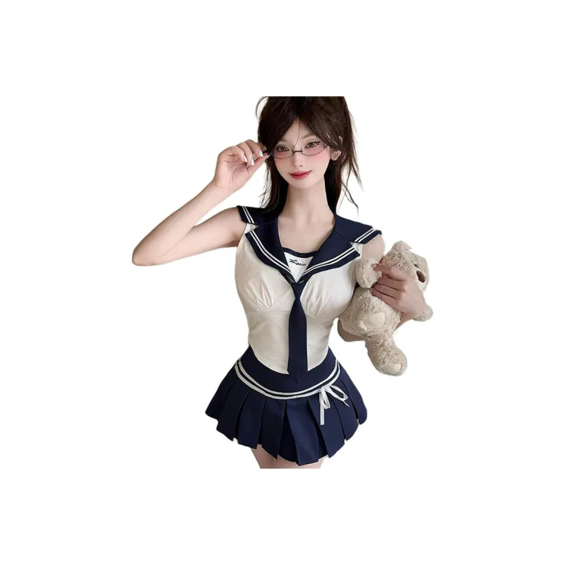 DGMZ Uniforms Women's Shirt Tie Blue Skirt Clothing Set-0