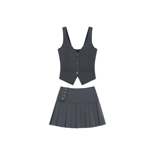 Ning Cai Yuer Skirt Set Women's Dark Gray