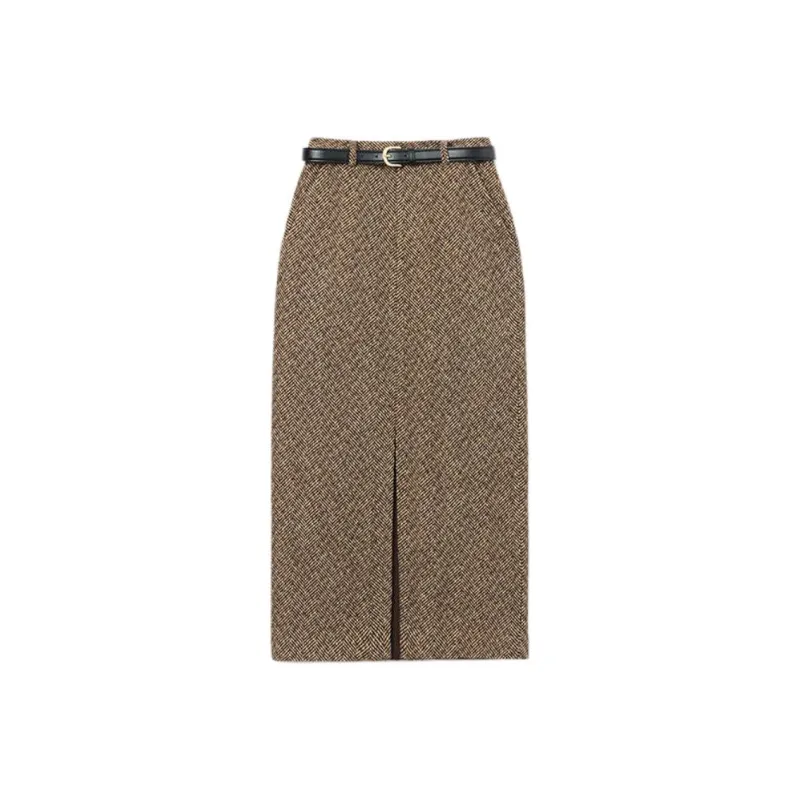 Self portrait Herringbone pattern Midi Skrt-0