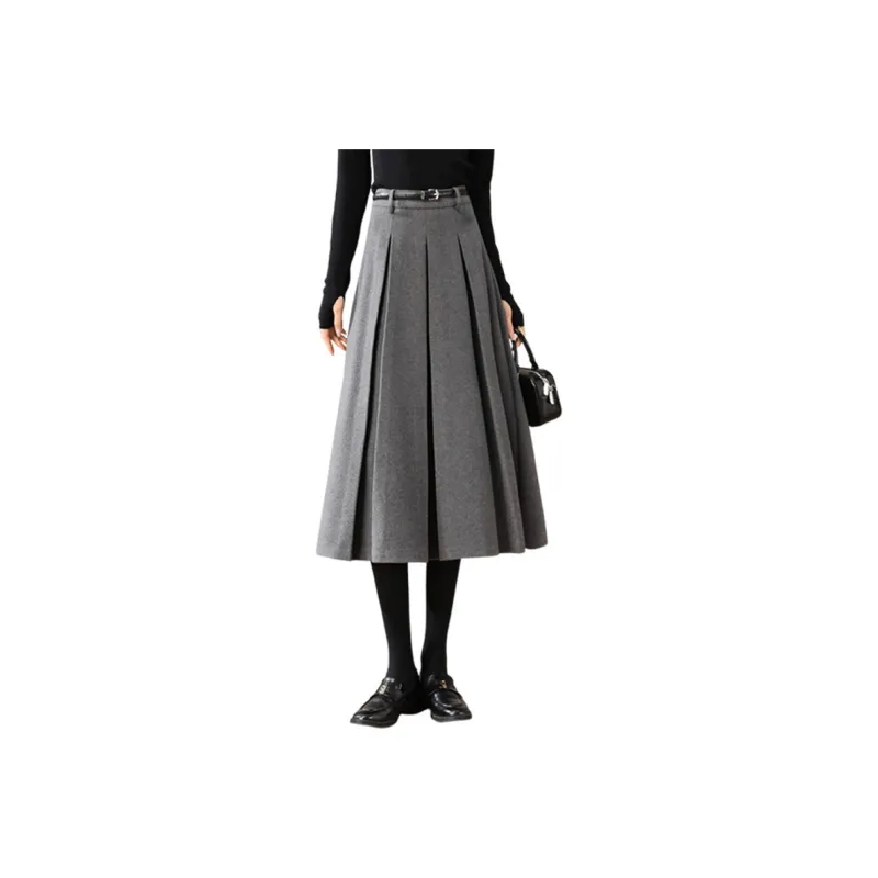 Still Quiet Casual Long Skirt Women's Elegant Gray-0