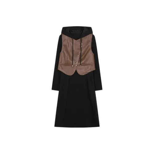 Mo Han Yi Mei Skirt Set Women's Inner Black Outer Coffee