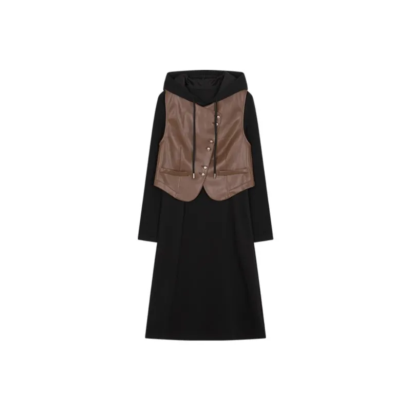 Mo Han Yi Mei Skirt Set Women's Black Inner Coffee Outer-0