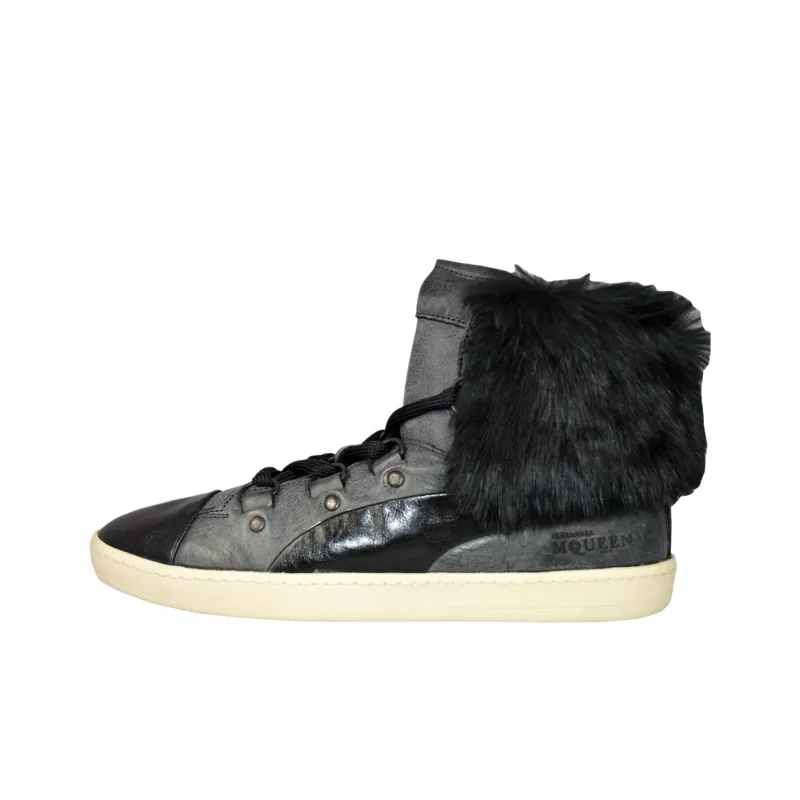 PUMA Alexander McQueen Anti Slip Wear Resistant High Top Skateboard Shoes Unisex Black Gray-0