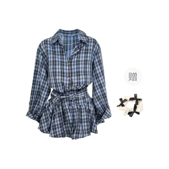 CPAURA Skirt Set Women's Blue Plaid