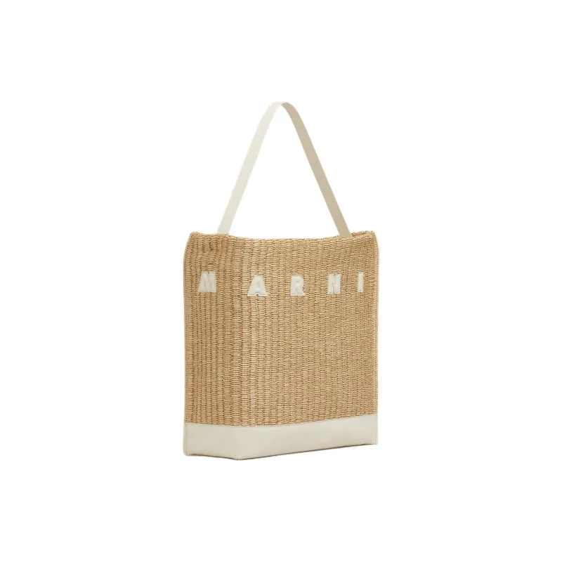 MARNI Museo Fabric With Cow Leather Handbag Medium Size Women's Natural-1