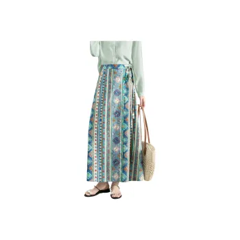 TOUCH Casual Long Skirt Women's Blue Green Multicolor