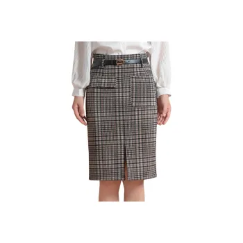 FENHONGMALI Casual Long Skirt Women's Khaki