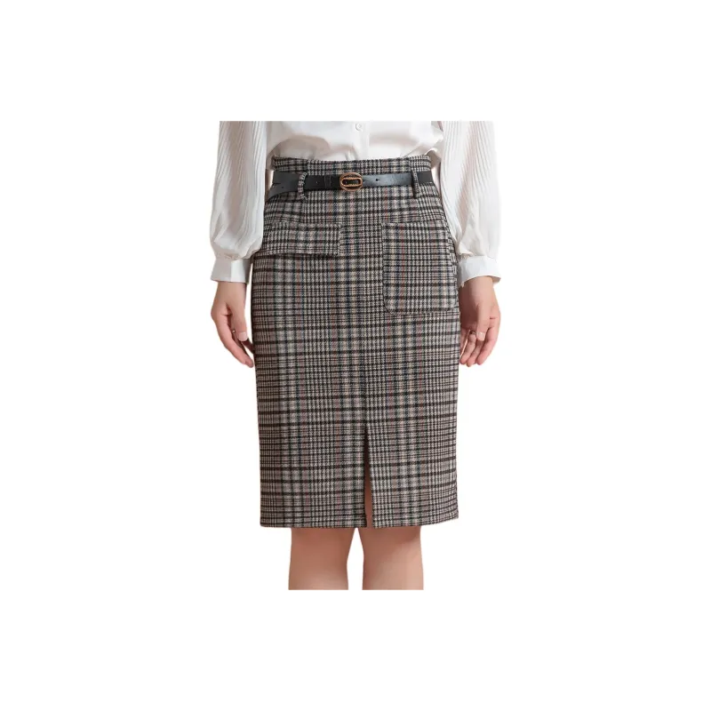 FENHONGMALI Casual Long Skirt Women's Khaki-0