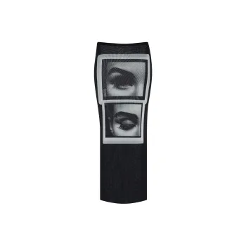 Jean Paul Gaultier Eyes And Lips Mesh Printed Long Skirt 'Black/Grey/White'