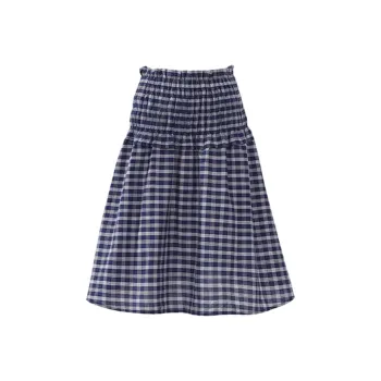 Kazakhstan Casual Long Skirt Women's Blue White Plaid