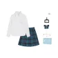 Jing Si Yue Shirt+Cang Yue Blue Plaid Skirt, Comes with School Emblem+Bow Tie