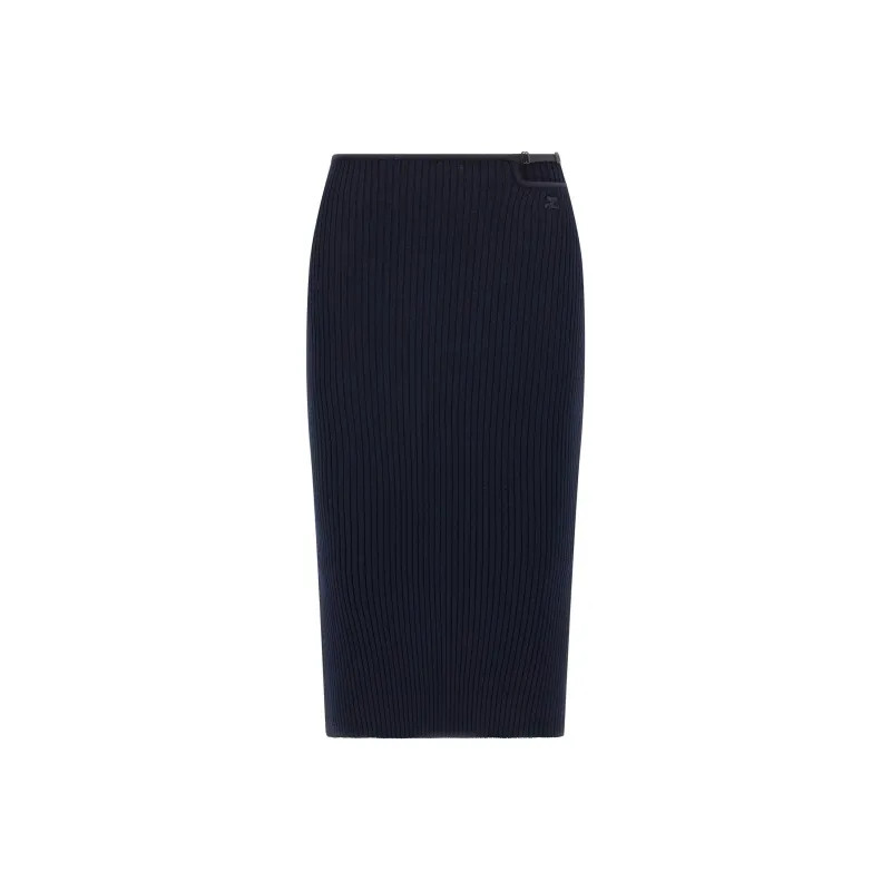 COURREGES Logo Embroidered Knitted Midi Skirt-0