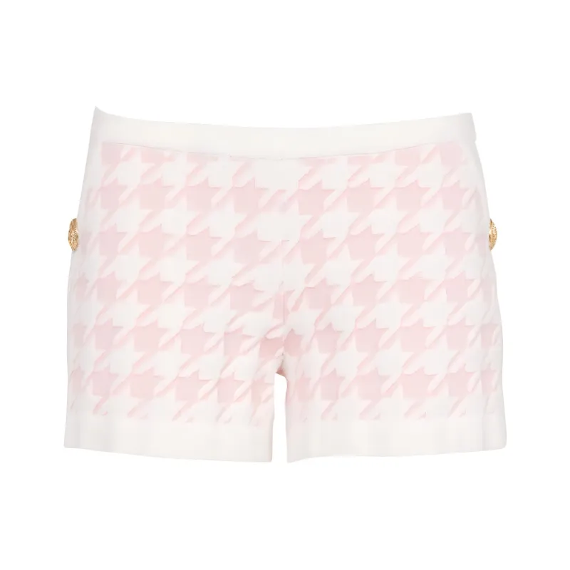 BALMAIN Houndstooth Light Tweed Shorts 'Rose'-0