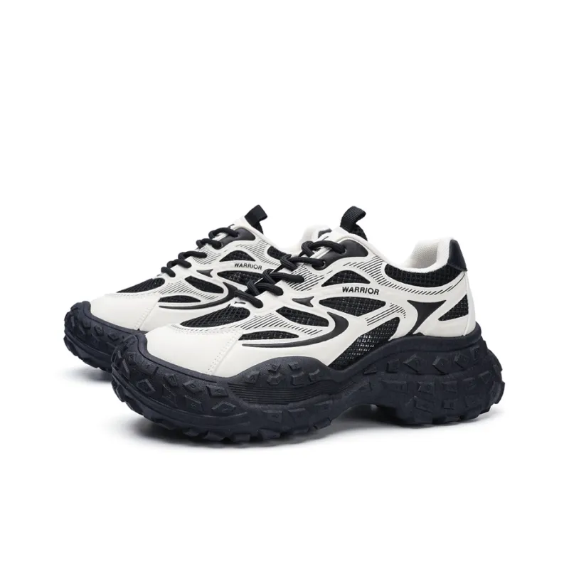Warrior Breathable And Lightweight Low Top Chunky Sneakers Women's Black Beige-1