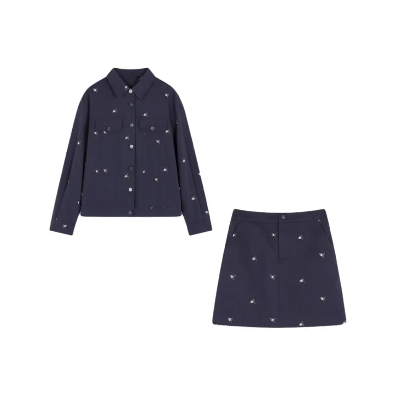 Mo Han Yi Mei Skirt Set Women's Navy Blue-0