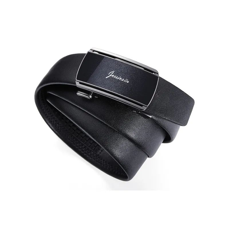 Jeccieziio Cow Leather Belts Men's Gunmetal Width 3.5CM, Free Greeting Card Writing, Photo Printing-2