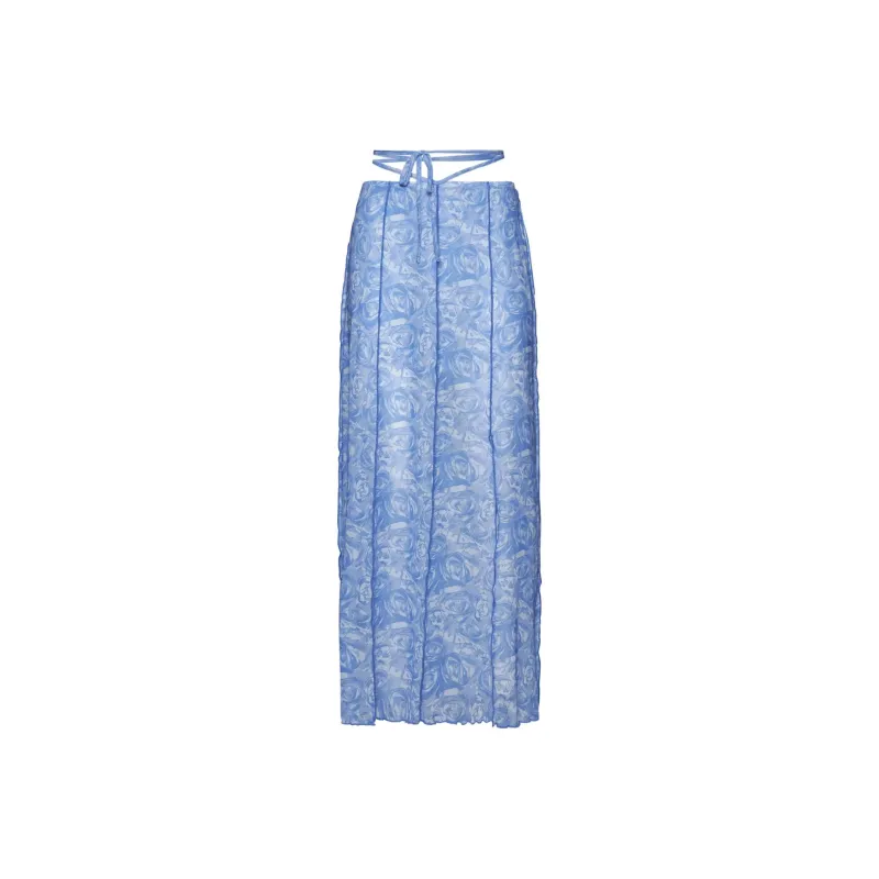 BAUM UND PFERDGARTEN Jessy Rose print Semi sheer Midi Skirt-0