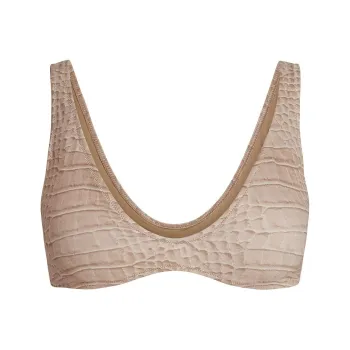 SKIMS SS25 SIGNATURE SWIM PLUNGE BIKINI TOP Bikini Women's DUNE CROCODILE PRINT/Sand Dune Crocodile Print