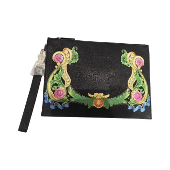 FANSIZHE Cow Leather Clutch Large Size Unisex Black