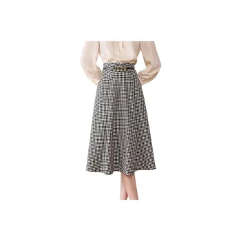 Like The Age Of Water Casual Long Skirts Women's Black Plaid