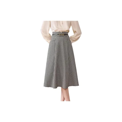 Like The Age Of Water Casual Long Skirts Women's Black Plaid