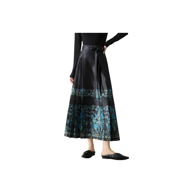 Mo Han Yi Mei Casual Long Skirts Women's Navy Blue-0