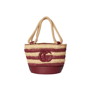 GUCCI Viscose Bucket Bag Handbag Mini Women's Beige & Red